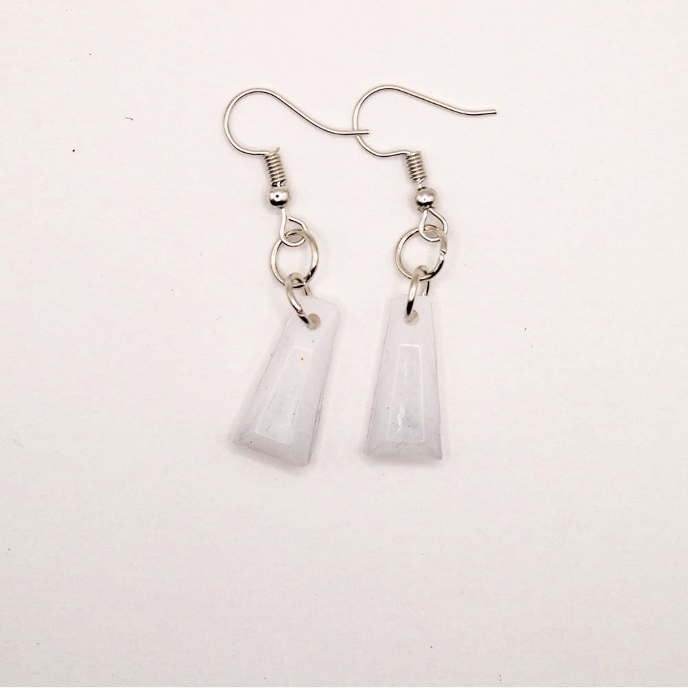 White Geometrical Resin Earrings 1/2” with Silver Hardware